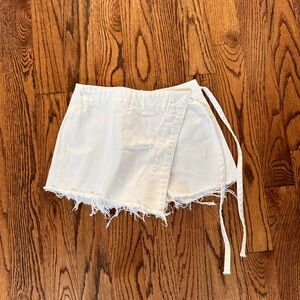 We The Free White Denim Frayed Hem Skort